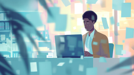 Poster - Man working on laptop at desk