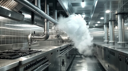 Poster - Steam piping for commercial kitchen installed. Generative AI.