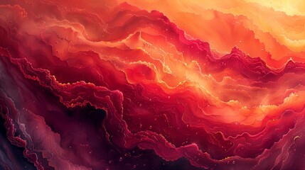 Poster - Fluid art in red and orange colors with swirling patterns and dynamic movement.