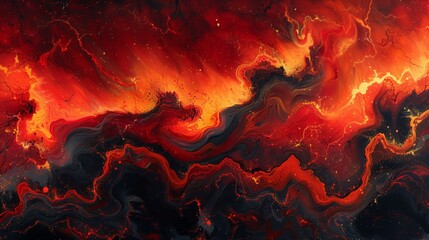 Poster - Fluid red and black abstract painting displayed on canvas.