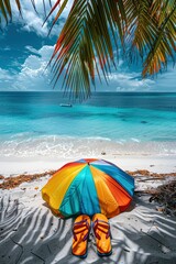 Summer holiday on beach with umbrella.