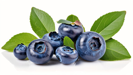 Canvas Print - close up pile blueberry fruit with lead isolated on white background