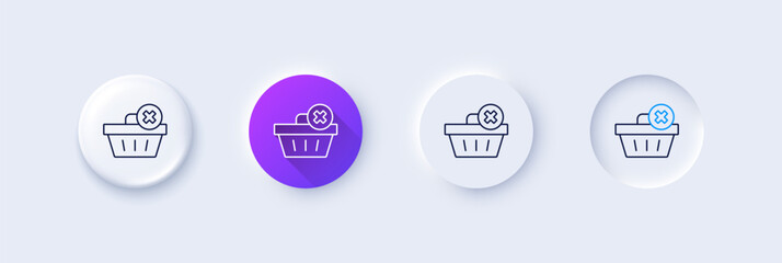 Poster - remove shopping cart line icon. neumorphic, purple gradient, 3d pin buttons. online buying sign. sup
