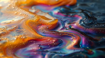 Poster - Detailed view of swirling colors in a liquid painting, showcasing vibrant hues blending and creating dynamic patterns.