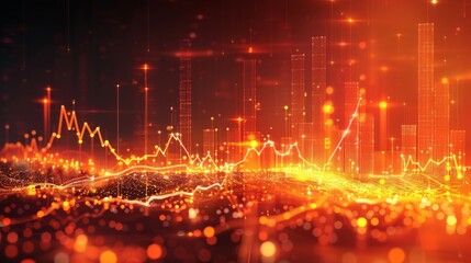 Poster - Stock market or financial graph and line chart with business background, orange color light. Futuristic stock candlestick charts for wallpaper. Generative AI.