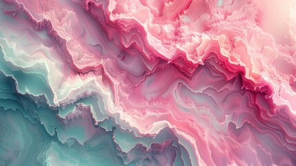 Poster - Fluid art painting featuring swirling pink, blue, and green colors blending harmoniously on canvas.