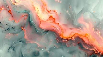 Poster - Fluid art piece showcasing a blend of vivid orange and calming blue hues in an abstract composition.