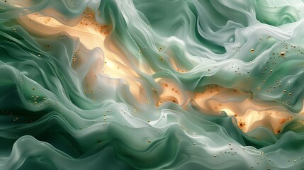 Poster - Fluid art painting with dominant gold and green hues, creating a vibrant and dynamic composition.