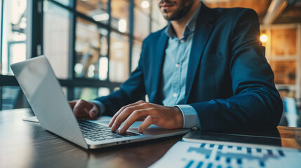 Poster - Man in suit typing on laptop