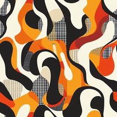 Poster - A seamless pattern of abstract modern design elements with a mix of smooth curves and angular forms, creating a balanced and contemporary look