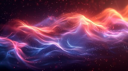 Poster - Abstract background with vibrant red, pink, and blue waveforms.