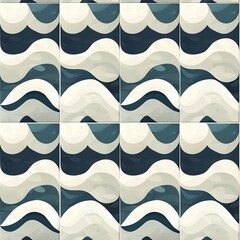 Sticker - Abstract blue and white wave pattern tile design.