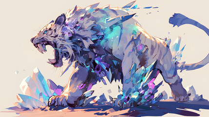Wall Mural - a cute tiger monster, body covered with crystals