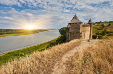 Canvas Print - Khotyn fortess, castle in Ukraine. One of seven wonders of Ukraine. Exterior view of Khotyn Fortress, fortification complex on Dniester