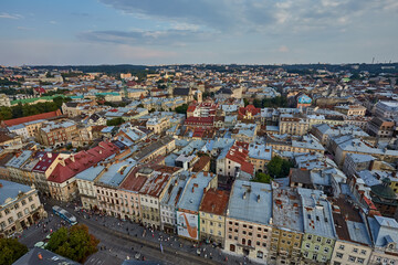 Wall Mural - view of catholic cathedral in Ukraine, panoramic view of the city Lviv