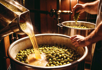 a person pouring beer into a pot with beer and hops