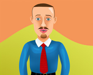 Illustration of a business professional with a blue shirt and red tie, against a colorful background. Ideal for corporate or marketing materials.