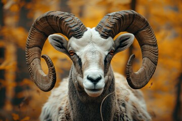 Canvas Print - Mountain argali close-up in the autumn forest