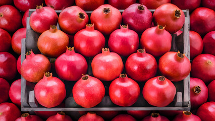 Wall Mural - A close up of many red pomegranates