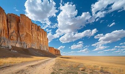 Sticker - Cliffs, blue sky and clouds in a remote desert