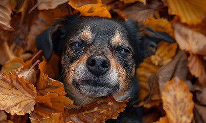 Sticker - A dog seems to wink while chewing on leaves, shallow focus