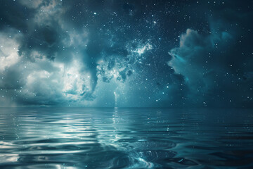 Wall Mural - background - beautiful night over calm ocean, sky is cloudy and full of stars