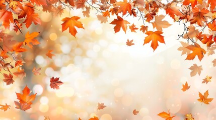 Canvas Print - Vibrant autumn leaves falling against a blurred background of warm colors.