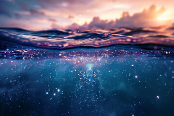 background - Purple light in the underwater with beautiful fantasy sky in the distance