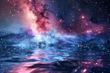 Wall Mural - background - night over ocean with galaxy sky