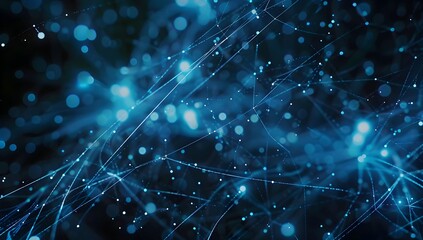  - Abstract background with glowing blue lines and dots forming a network of connections on a dark backdrop, symbolizing global connectivity in the digital world
