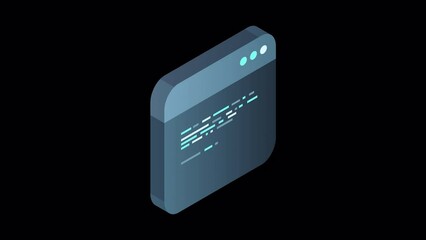 Fototapete - Source code isometric animation. Abstract programming language and program code on a screen. Motion graphic. Transparent background with alpha channel
