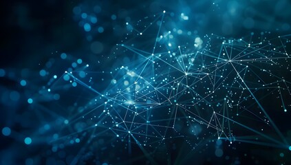Poster - Abstract background with glowing blue lines and dots forming a network of connections on a dark backdrop, symbolizing global connectivity in the digital world
