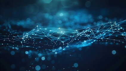 Aufkleber - Abstract background with glowing blue lines and dots forming a network of connections on a dark backdrop, symbolizing global connectivity in the digital world
