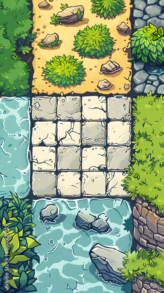 Top view 2d game square tiles. Game texture tiles. 2D cartoon level ...