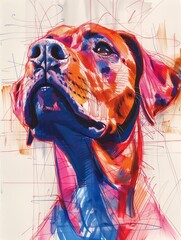 Wall Mural - Top dog drawing colorful, strong bold colors