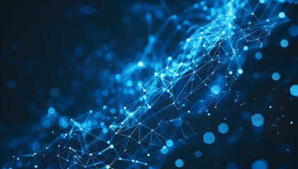  - Abstract background with glowing blue lines and dots forming a network of connections on a dark backdrop, symbolizing global connectivity in the digital world
