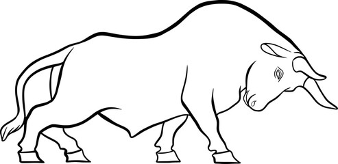 Bull, vector outline image of a fighting bull