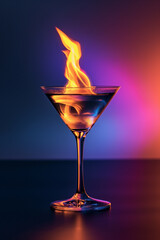 Wall Mural - Burning cocktail on a dark background