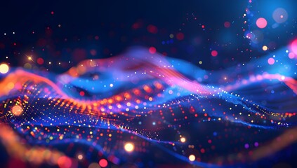 Poster - Abstract background with glowing blue lines and dots forming a network of connections on a dark backdrop, symbolizing global connectivity in the digital world
