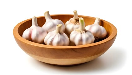 Wall Mural - Garlic on bowl isolated on white Background