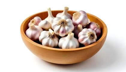 Wall Mural - Garlic on bowl isolated on white Background