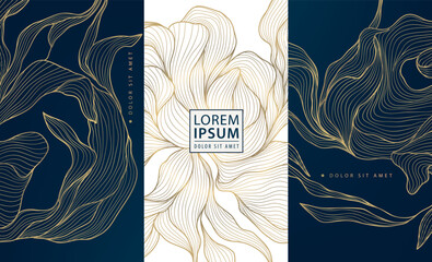 Wall Mural - vector set of gold floral patterns, line luxury frames, wedding background. wine labels, ornaments, 