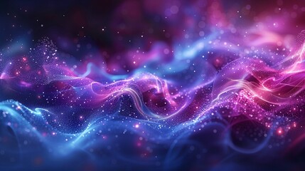 Poster - Abstract digital art featuring wavy, flowing gradient meshes in shades of blue and purple with sparkly details.