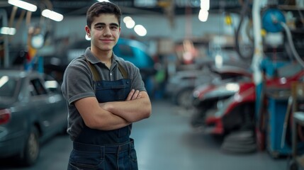 Wall Mural - The young mechanic in workshop