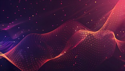 Poster - Abstract digital wave background with glowing particles and data visualization elements, AI technology concept, futuristic design with colorful gradient for banner or presentation
