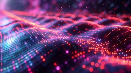 Poster - A close-up shot of an abstract digital background with pink and red glowing gradient mesh waves.