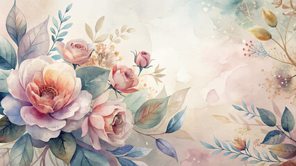 Watercolor background featuring minimalist flowers