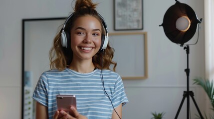 Canvas Print - The woman wearing headphones