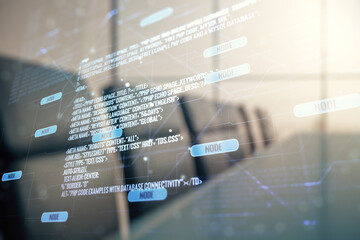 Aufkleber - Multi exposure of abstract software development hologram on a modern meeting room background, research and analytics concept
