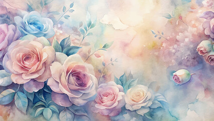 Watercolor background of roses with soft colors